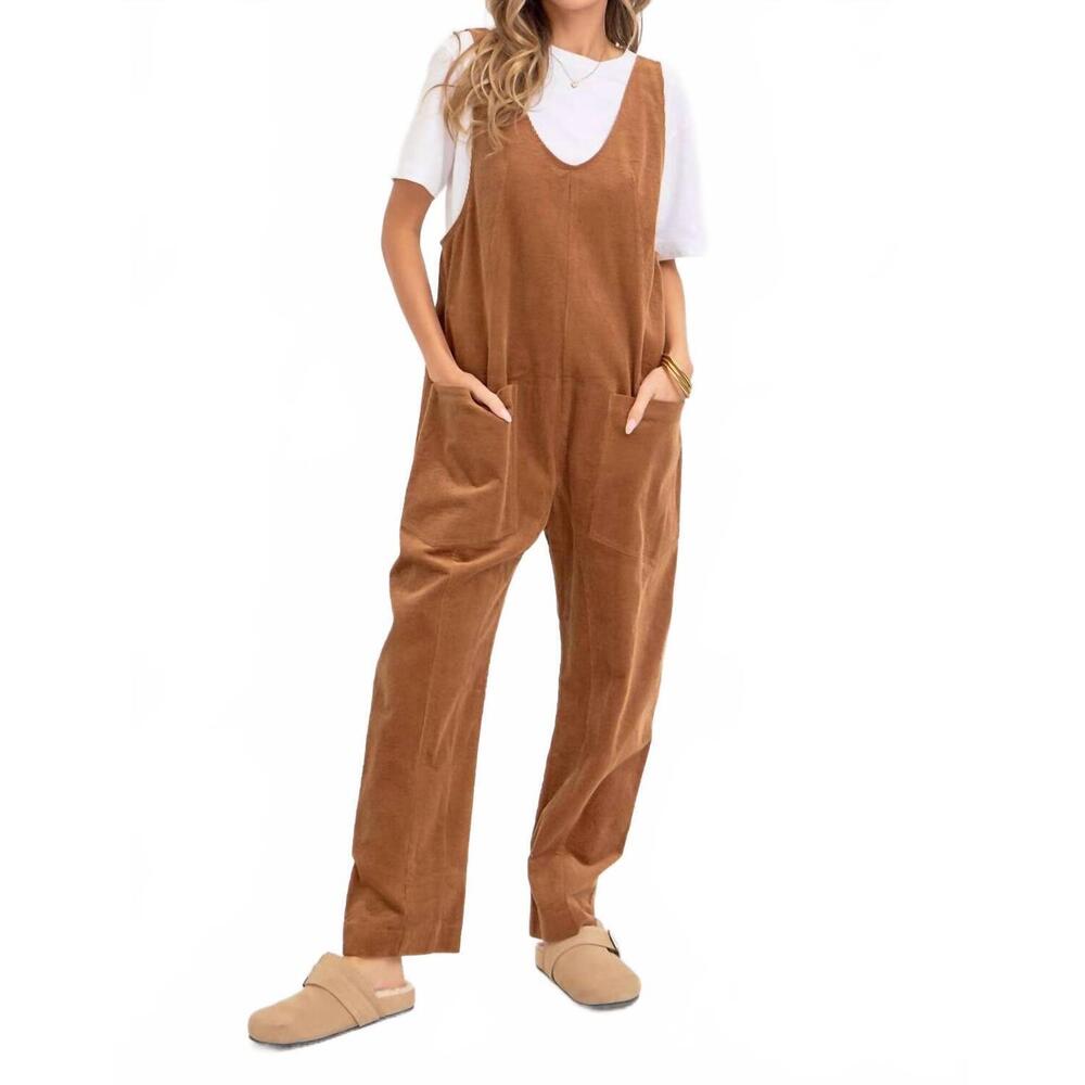 NEW SWEET LOVELY BY JEN corduroy overalls in camel